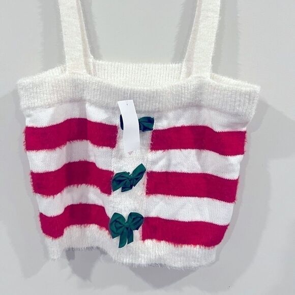 New Hooked Up by IOT Juniors Holiday Bow-Front Tank,Red, top M - Picture 6 of 7